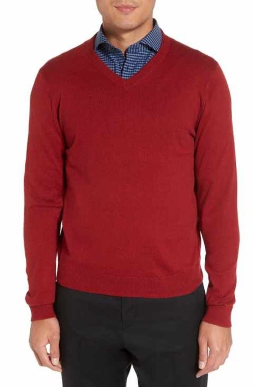 Brooks Brothers Merino Wool Blend V-Neck Sweater Men M Red Knit Unisex Vintage